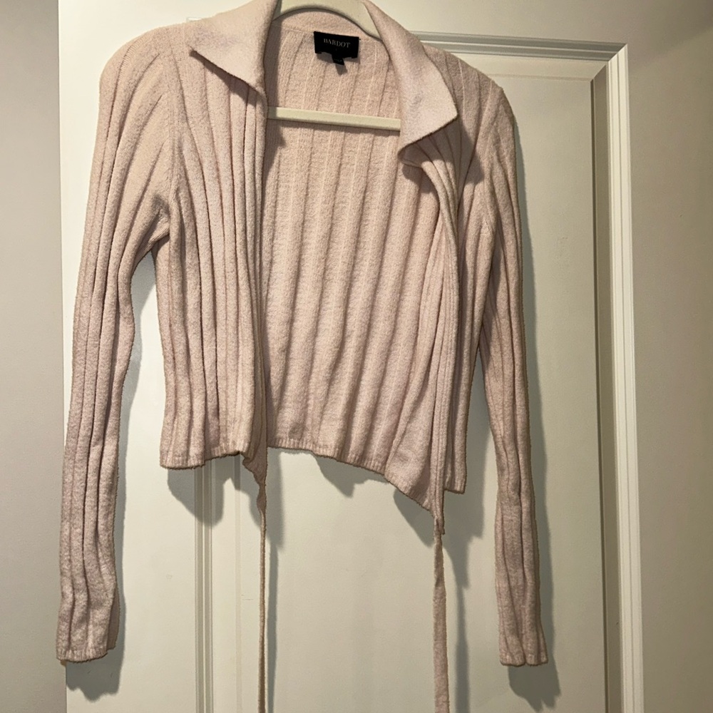 Bardot Ribbed Ballet Pink Pilates Wrap Sweater